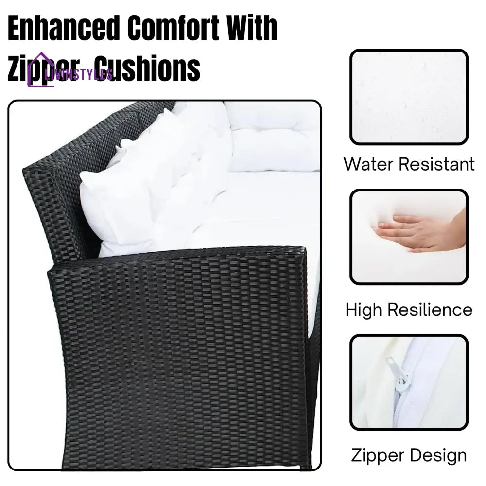 Agnieszka 5-Piece Wicker Patio Conversation Set (Black/White) - Sofa Set