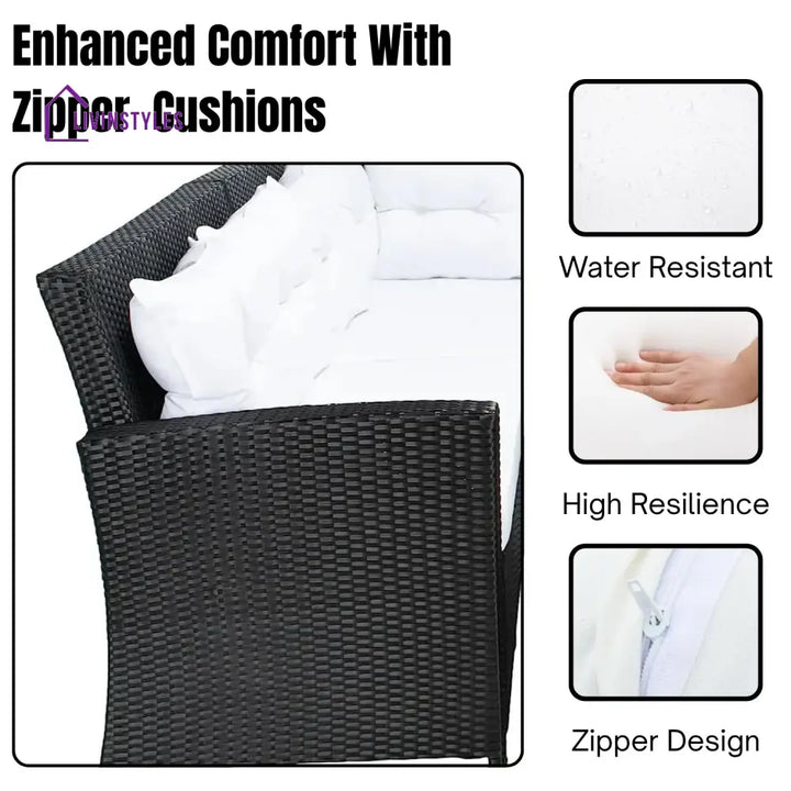 Agnieszka 5-Piece Wicker Patio Conversation Set (Black/White) - Sofa Set