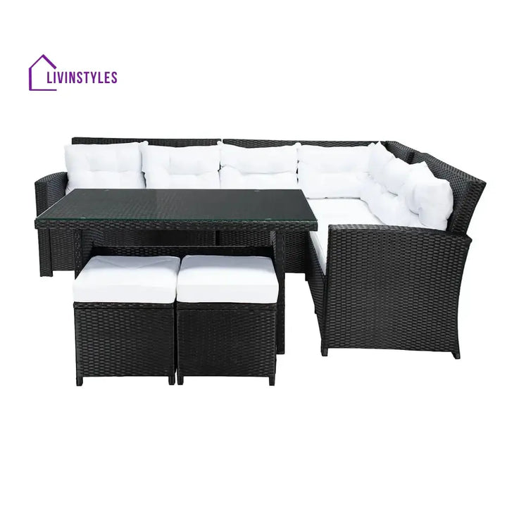 Agnieszka 5-Piece Wicker Patio Conversation Set (Black/White) - Sofa Set