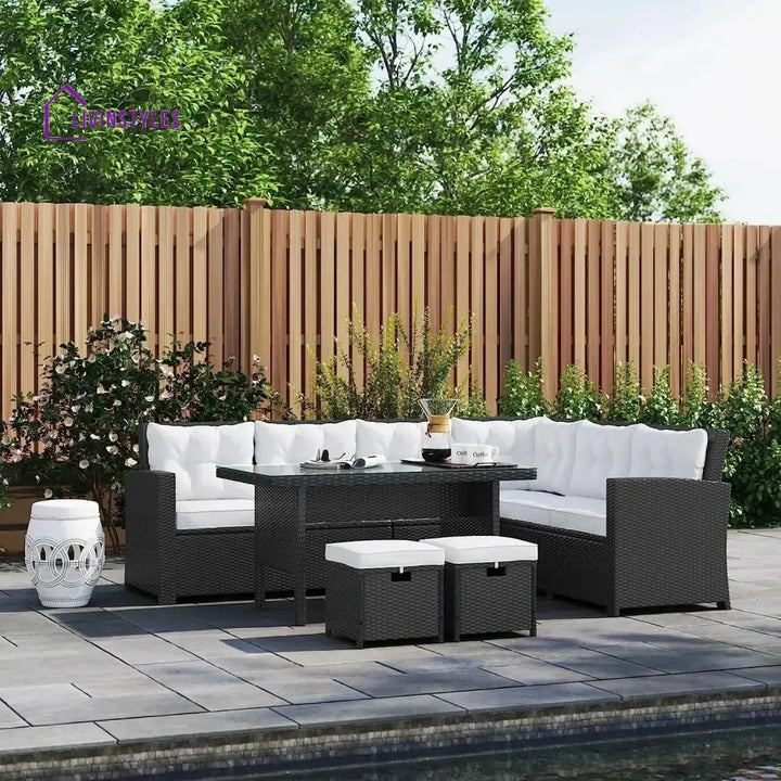 Agnieszka 5-Piece Wicker Patio Conversation Set (Black/White) - Sofa Set