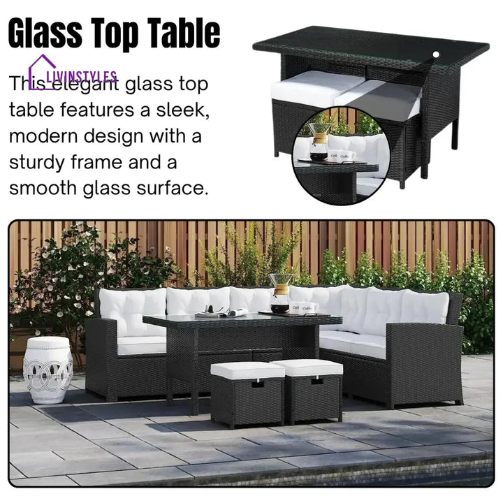 Agnieszka 5-Piece Wicker Patio Conversation Set (Black/White) - Sofa Set