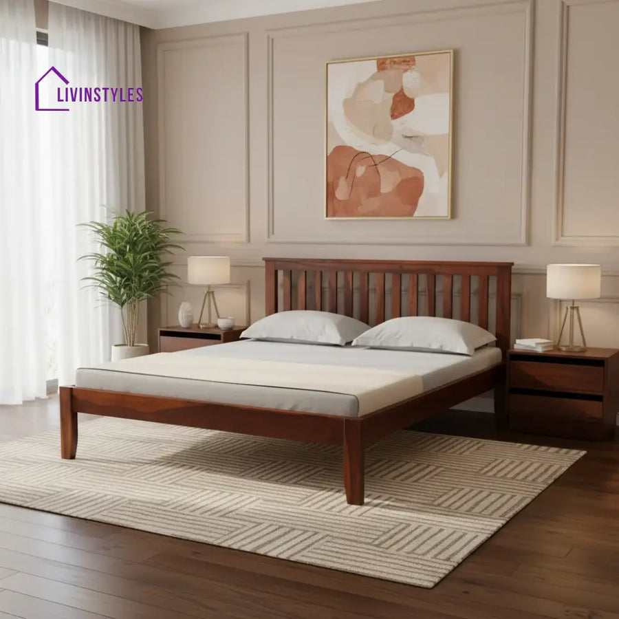 Ahmad Sheesham Wood Queen Size Bed In Honey Finish