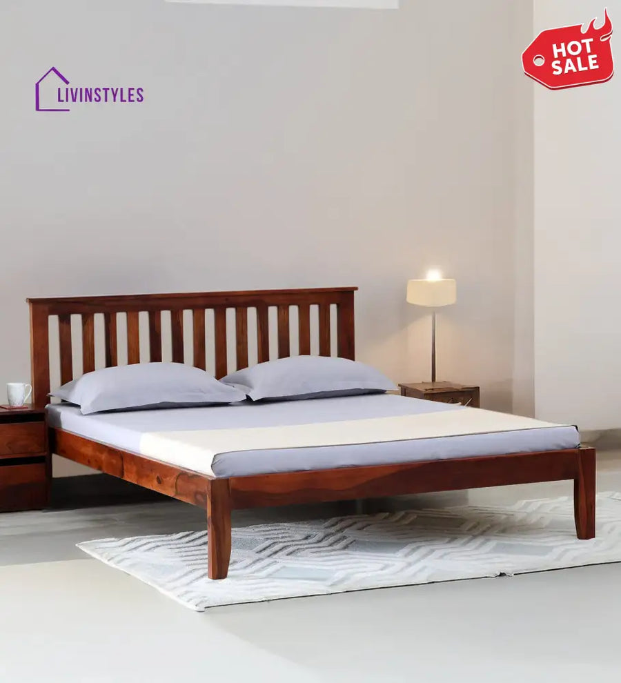 Ahmad Sheesham Wood Queen Size Bed In Honey Finish