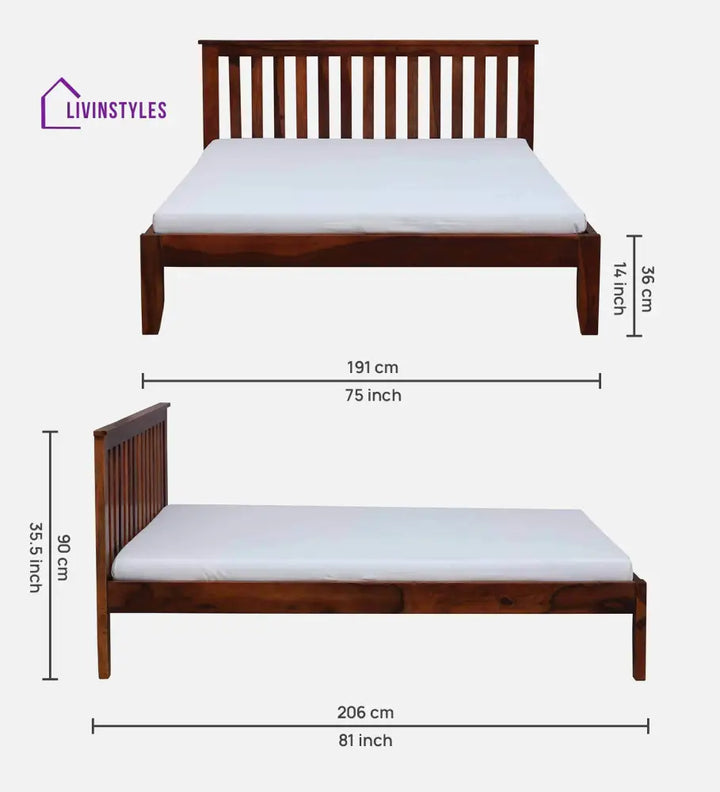 Ahmad Sheesham Wood Queen Size Bed In Honey Finish
