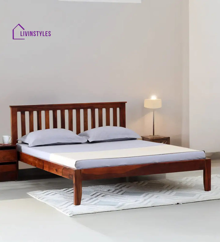 Ahmad Sheesham Wood Queen Size Bed In Honey Finish