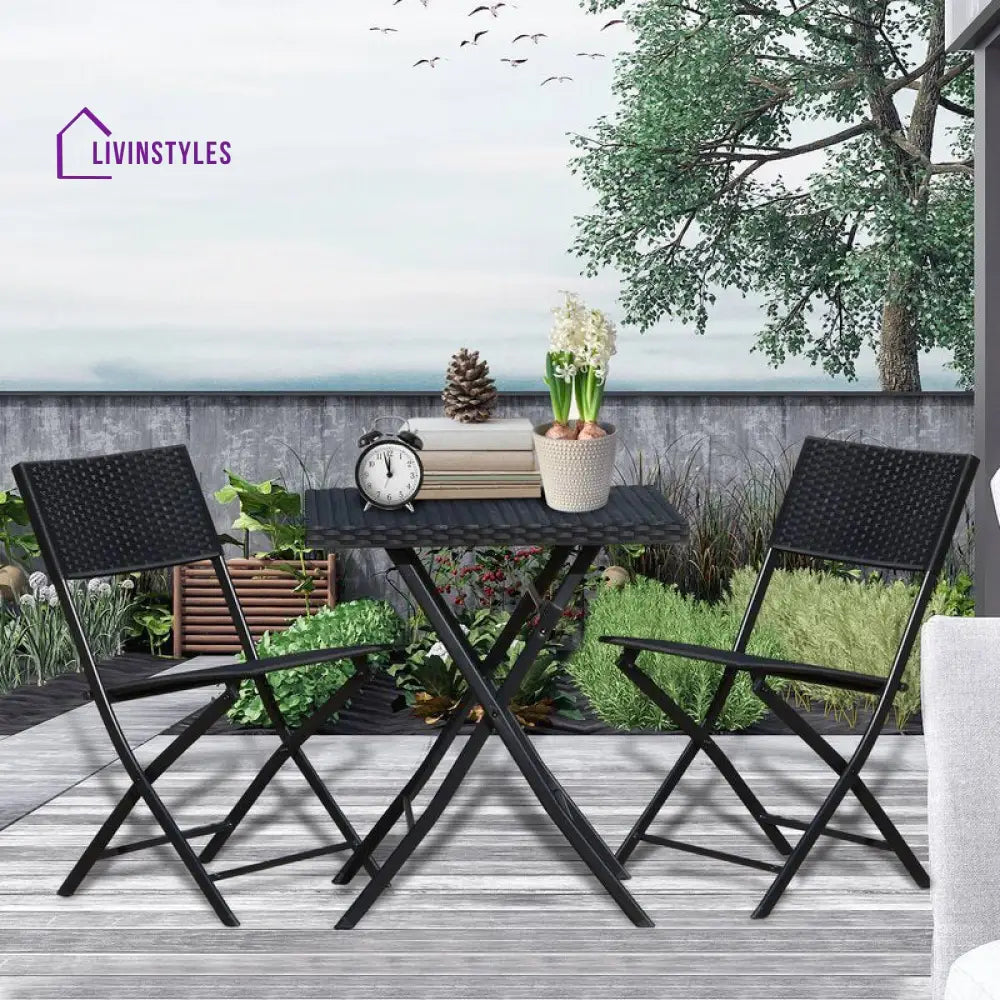 Ahou Outdoor Patio Seating Set 2 Chairs and 1 Table Set (Black) - Coffee Table Sets