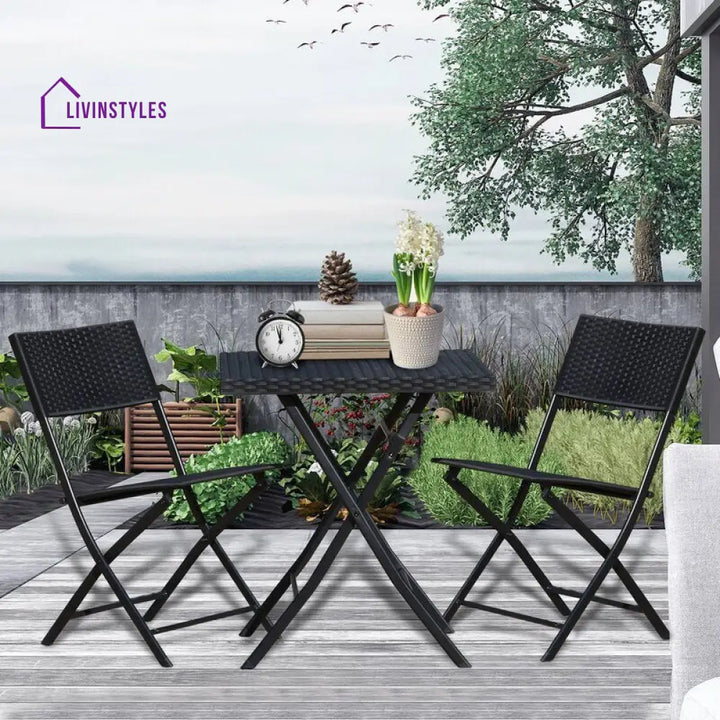 Ahou Outdoor Patio Seating Set 2 Chairs and 1 Table Set (Black) - Coffee Table Sets