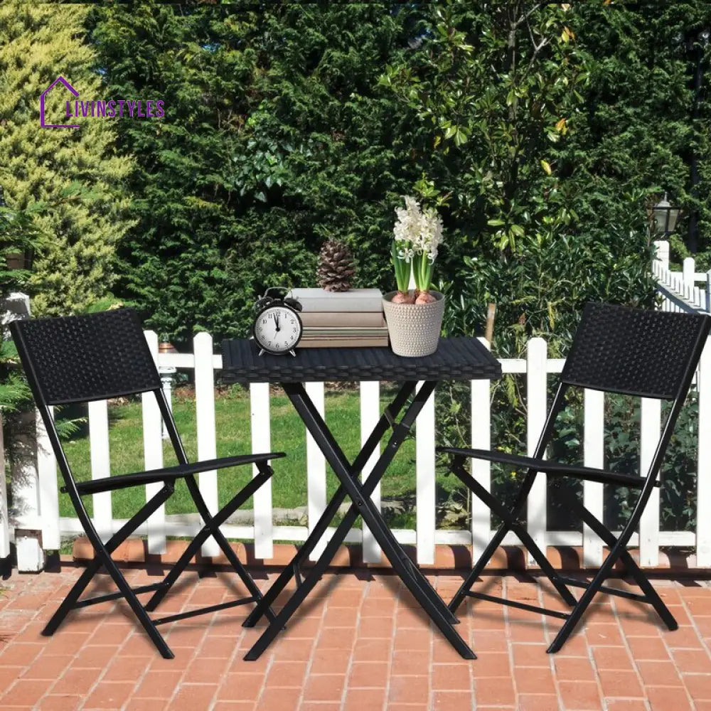 Ahou Outdoor Patio Seating Set 2 Chairs and 1 Table Set (Black) - Coffee Table Sets