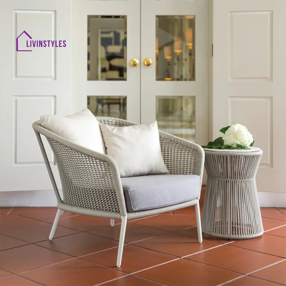 Aid Outdoor Patio Seating Set Single Chair and 1 Side Table Set (Grey) Braided & Rope - Coffee Table Sets