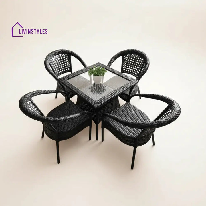 Aiman Outdoor Patio Seating Set 4 Chairs and 1 Table Set - Black - Coffee Table Sets