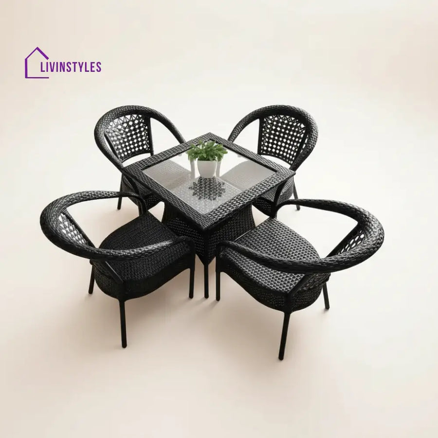 Aiman Outdoor Patio Seating Set 4 Chairs and 1 Table Set - Black - Coffee Table Sets
