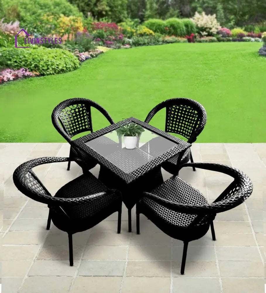 Aiman Outdoor Patio Seating Set 4 Chairs and 1 Table Set - Black - Coffee Table Sets