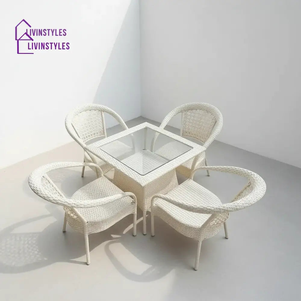 Aiman Outdoor Patio Seating Set 4 Chairs and 1 Table Set - White - Coffee Table Sets