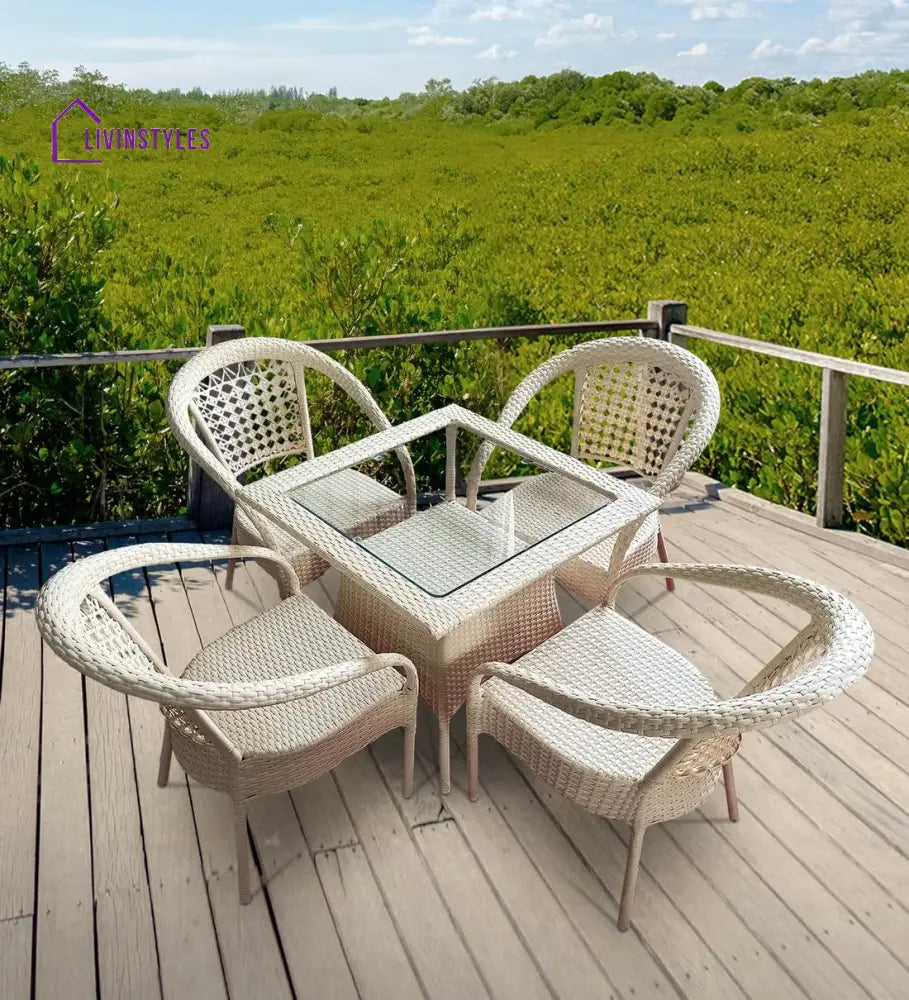 Aiman Outdoor Patio Seating Set 4 Chairs and 1 Table Set - White - Coffee Table Sets