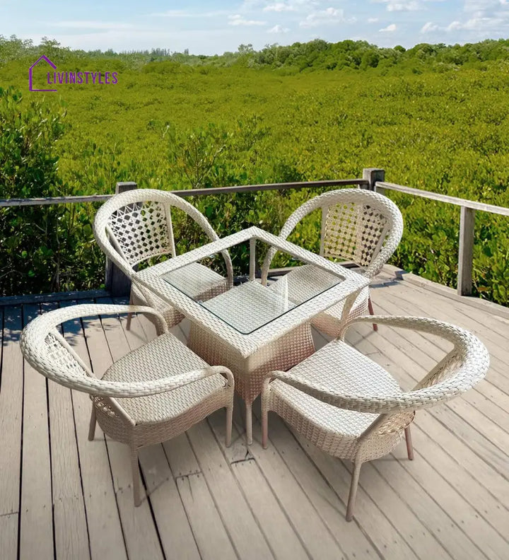 Aiman Outdoor Patio Seating Set 4 Chairs and 1 Table Set - White - Coffee Table Sets