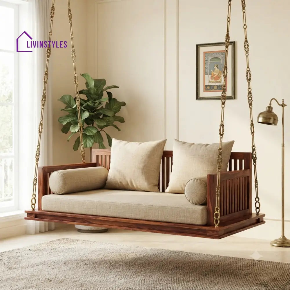 Aimée 2 Seater Wooden Swing for Home | Wooden Jhula for home