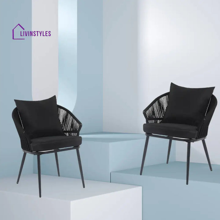 Aina Outdoor Patio Seating Set 2 Chairs Set Braid & Rope - Black - Coffee Table Sets