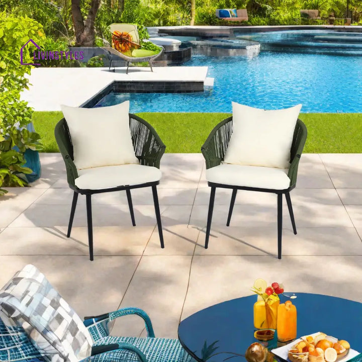 Aina Outdoor Patio Seating Set 2 Chairs Set Braid & Rope - Green - Coffee Table Sets