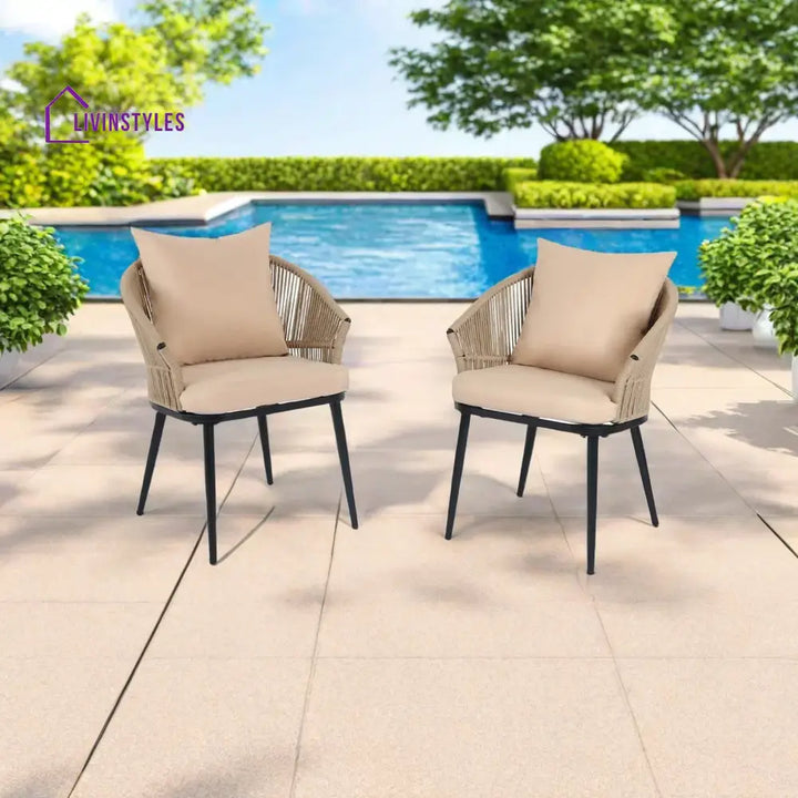 Aina Outdoor Patio Seating Set 2 Chairs Set Braid & Rope - Tan - Coffee Table Sets