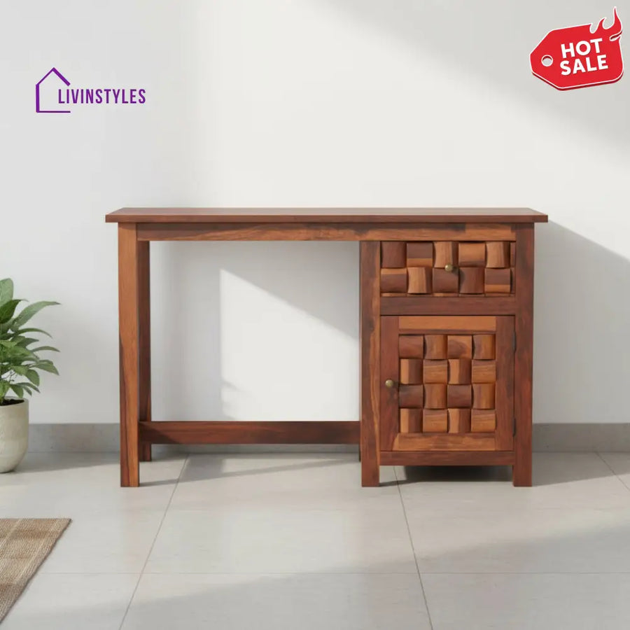 Ainhoa sheesham wood study table with drawer and storage Honey
