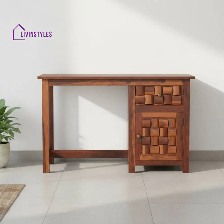 Ainhoa sheesham wood study table with drawer and storage Honey