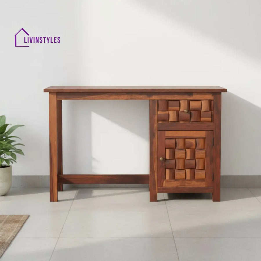 Ainhoa sheesham wood study table with drawer and storage Honey