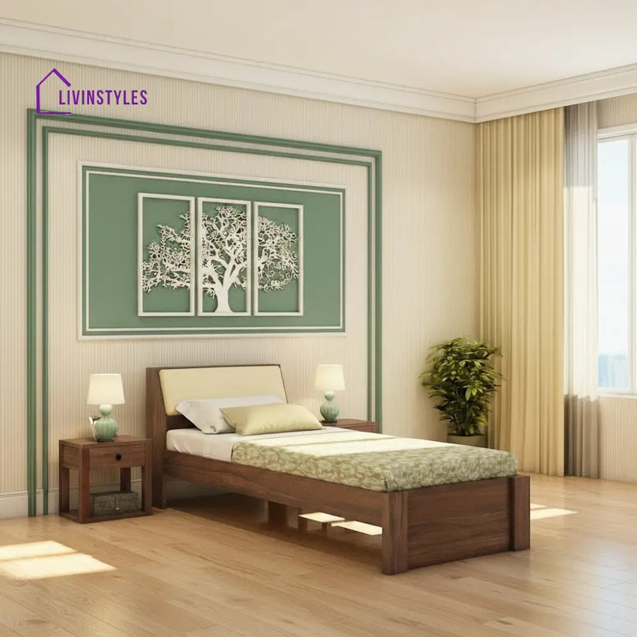 Ainhoa Solid Sheesham Wood Single Bed Without Storage (Walnut Finish) Bed