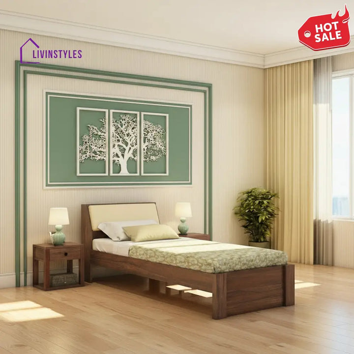 Ainhoa Solid Sheesham Wood Single Bed Without Storage (Walnut Finish) Bed