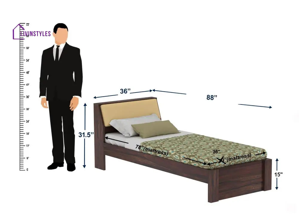 Ainhoa Solid Sheesham Wood Single Bed Without Storage (Walnut Finish) Bed
