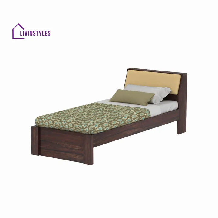 Ainhoa Solid Sheesham Wood Single Bed Without Storage (Walnut Finish) Bed