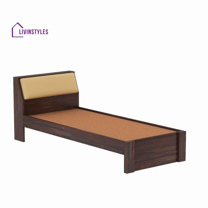 Ainhoa Solid Sheesham Wood Single Bed Without Storage (Walnut Finish) Bed