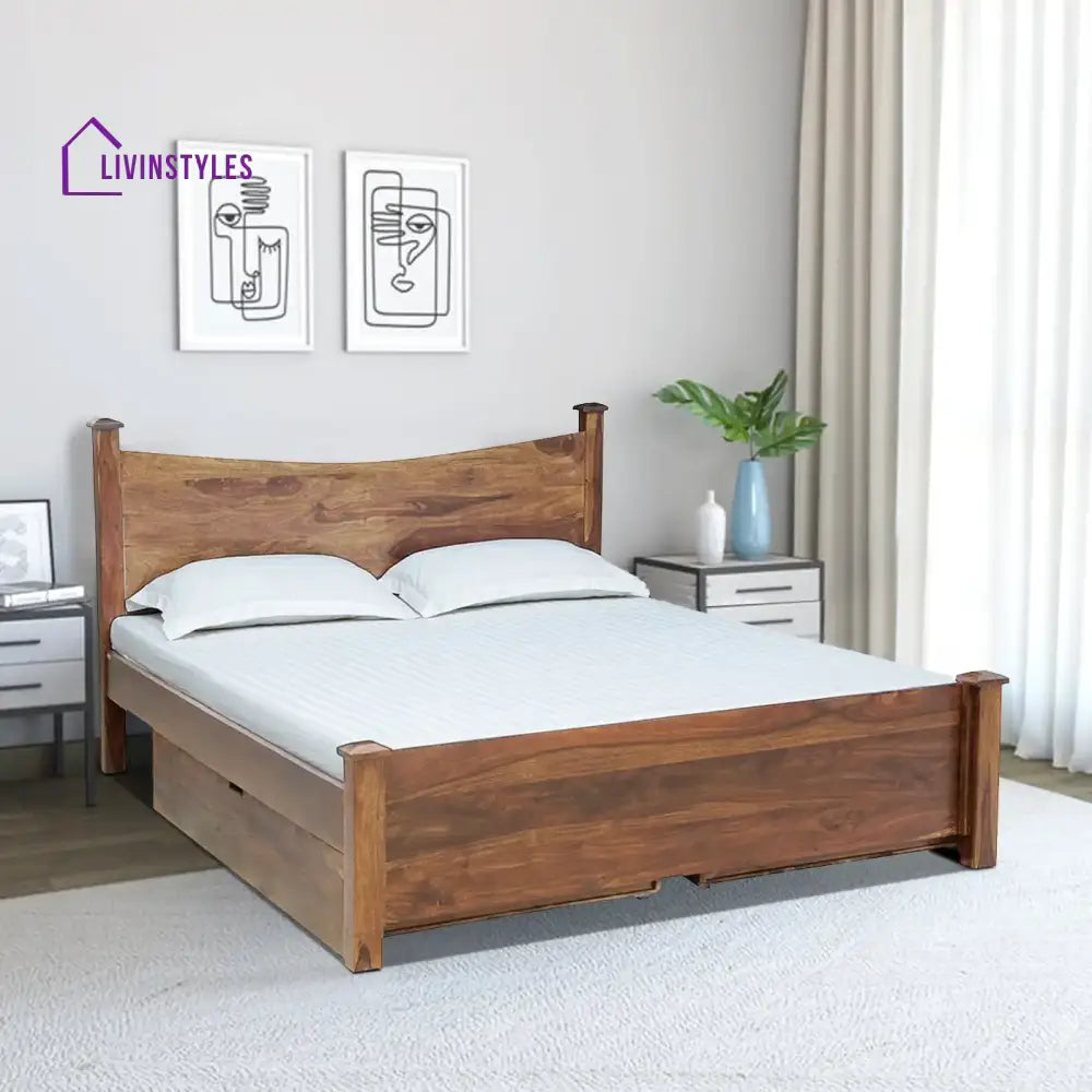 Polo Solid Sheesham Wood Storage Beds Queen / Natural Bedroom Furniture Sets