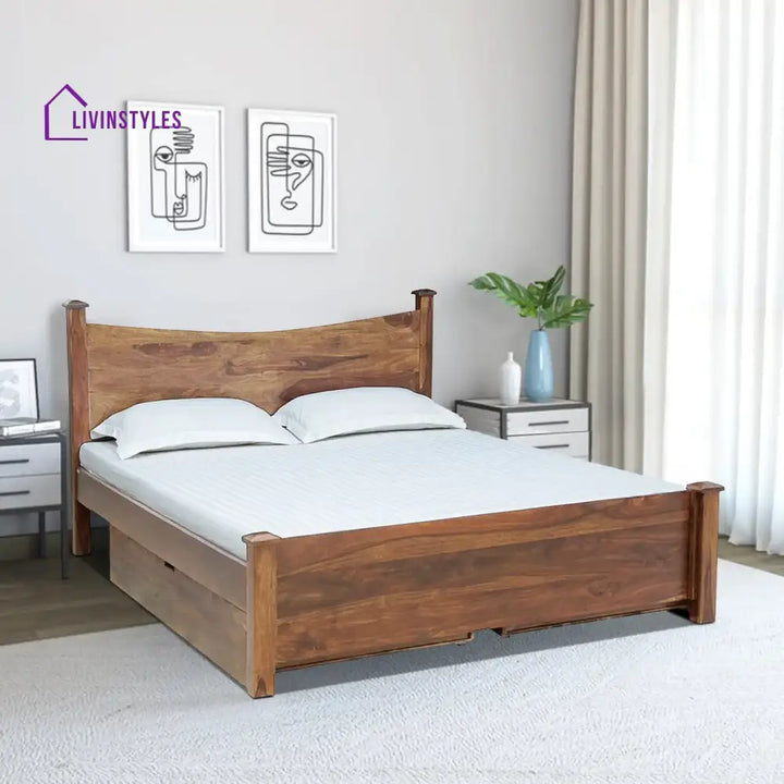 Polo Solid Sheesham Wood Storage Beds Queen / Natural Bedroom Furniture Sets