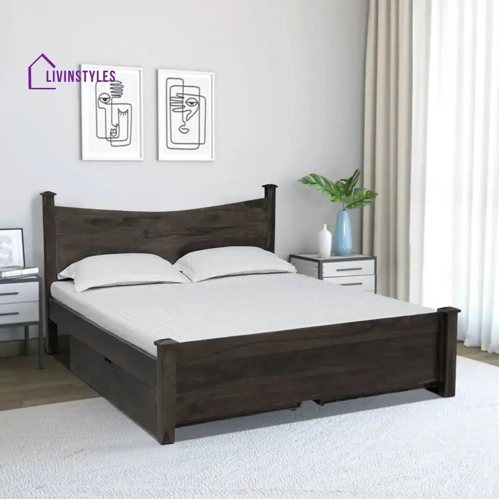 Polo Solid Sheesham Wood Storage Beds Queen / Walnut Bedroom Furniture Sets