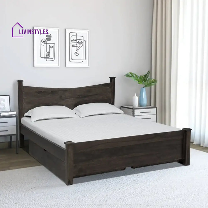 Polo Solid Sheesham Wood Storage Beds Queen / Walnut Bedroom Furniture Sets