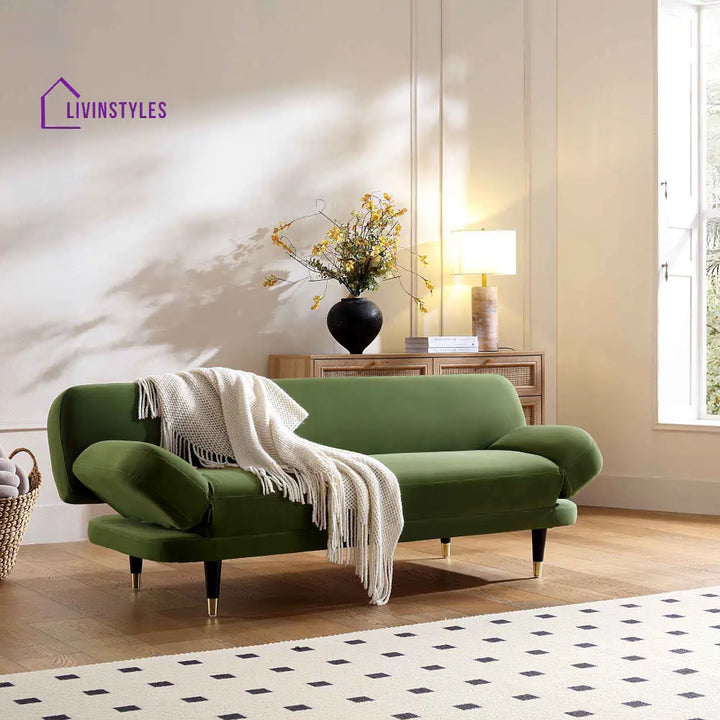 Solna 2-Seater Sofa Bed Moss Green Velvet Sofa Beds