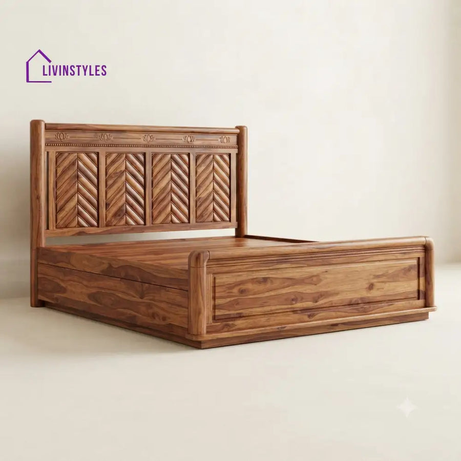 Aishwarya Sheesham Wood Bed With Box Storage | Wooden Bed