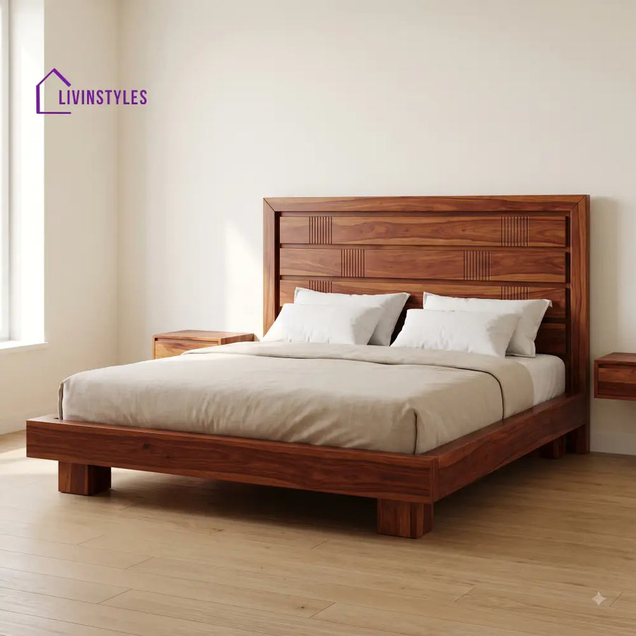 Aishwarya Sheesham Wood King Size Bed | Wooden Bed without Storage