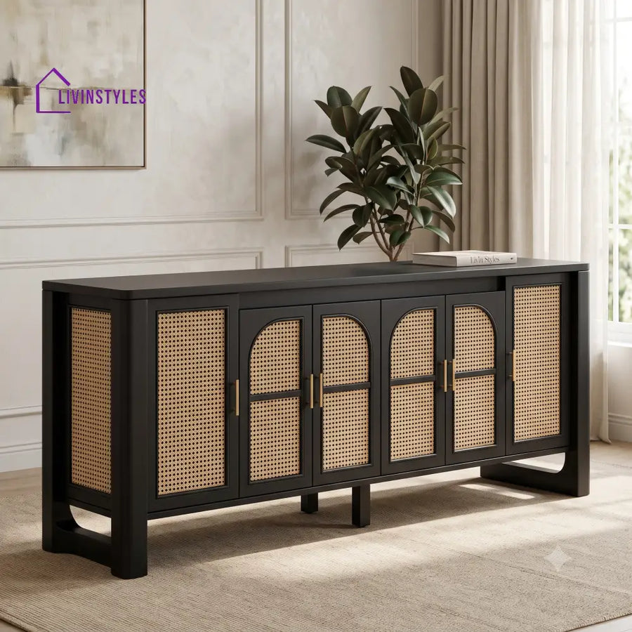 Aishwarya Solid Wood Sideboard and Cabinet in Black Finish