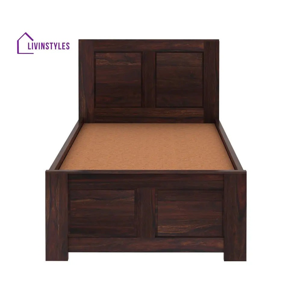 Aitana Solid Sheesham Wood Single Bed Without Storage (Walnut Finish) Bed
