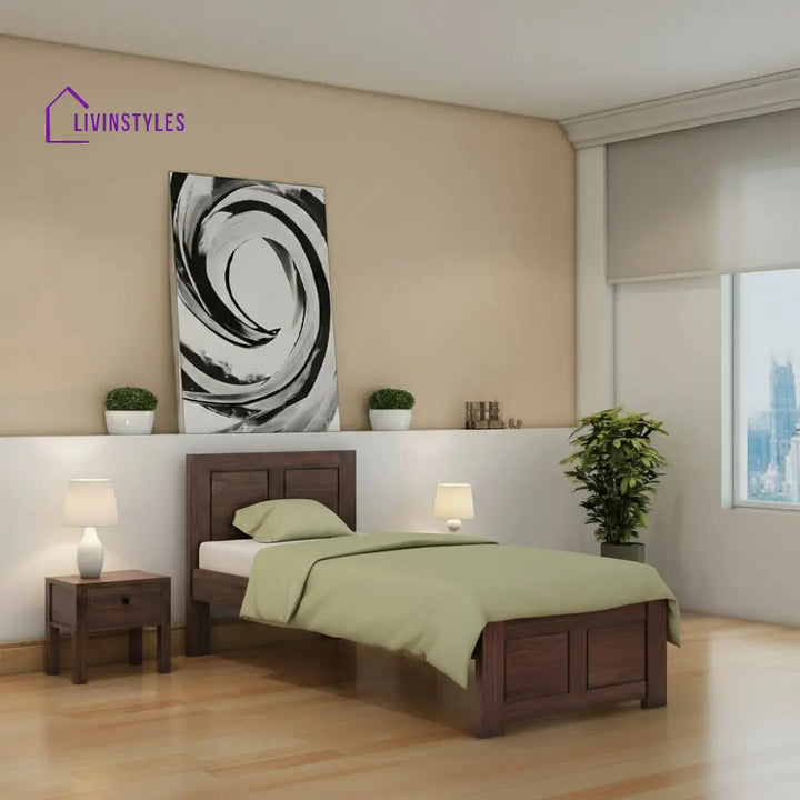 Aitana Solid Sheesham Wood Single Bed Without Storage (Walnut Finish) Bed