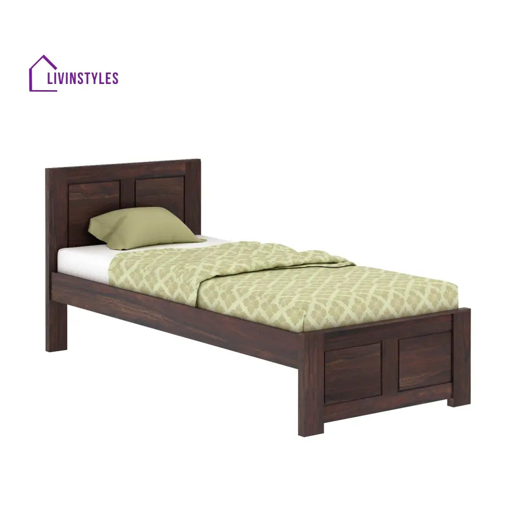 Aitana Solid Sheesham Wood Single Bed Without Storage (Walnut Finish) Bed
