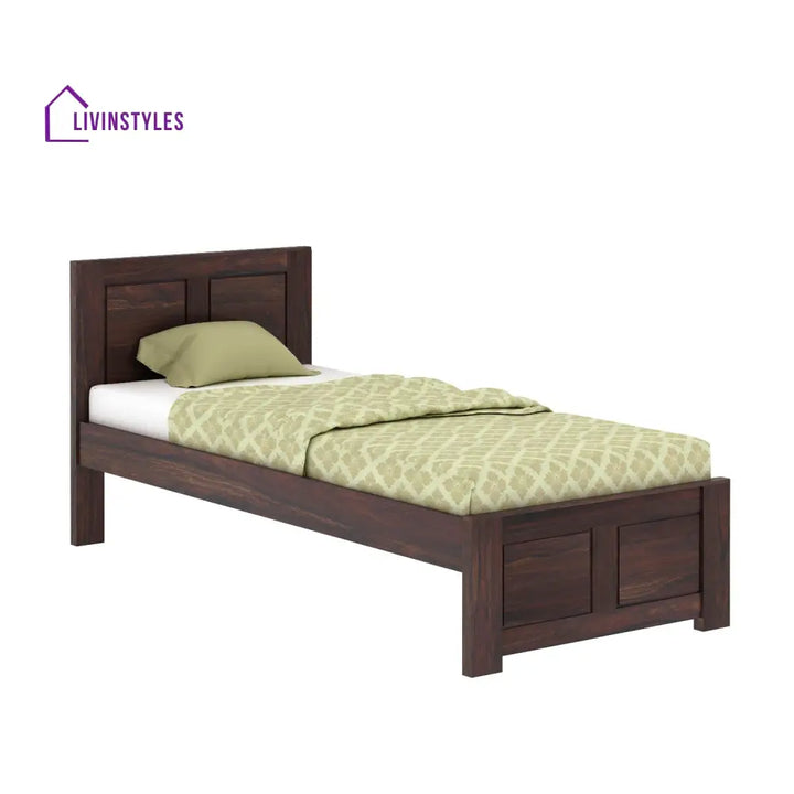 Aitana Solid Sheesham Wood Single Bed Without Storage (Walnut Finish) Bed