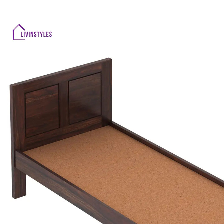 Aitana Solid Sheesham Wood Single Bed Without Storage (Walnut Finish) Bed