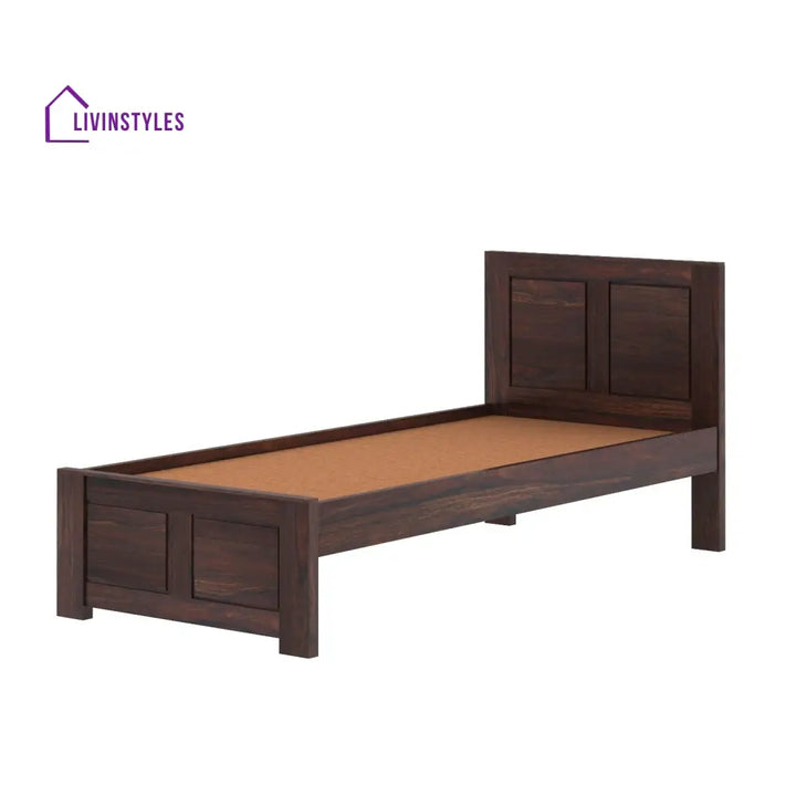 Aitana Solid Sheesham Wood Single Bed Without Storage (Walnut Finish) Bed