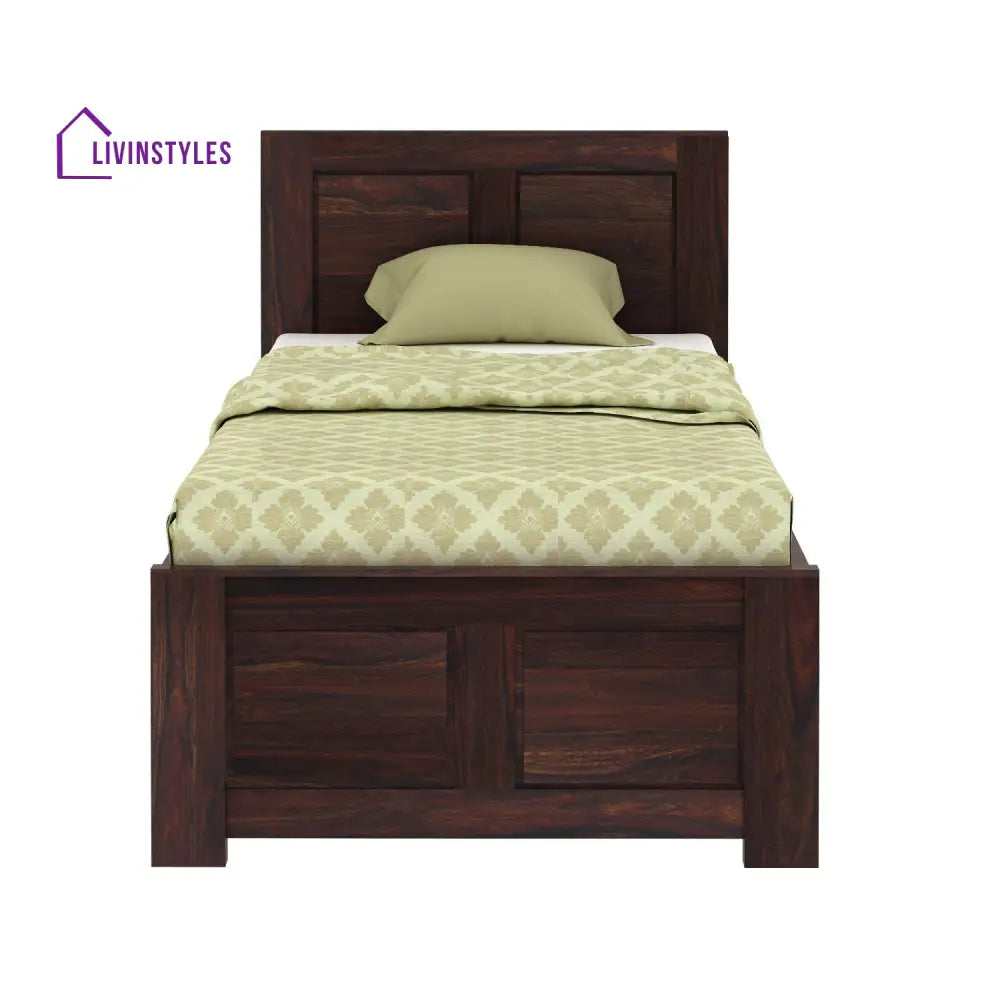 Aitana Solid Sheesham Wood Single Bed Without Storage (Walnut Finish) Bed