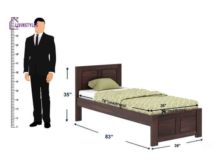 Aitana Solid Sheesham Wood Single Bed Without Storage (Walnut Finish) Bed
