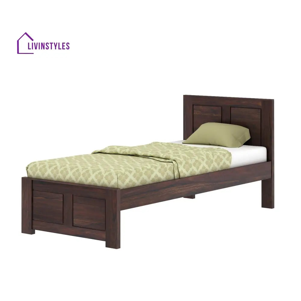 Aitana Solid Sheesham Wood Single Bed Without Storage (Walnut Finish) Bed
