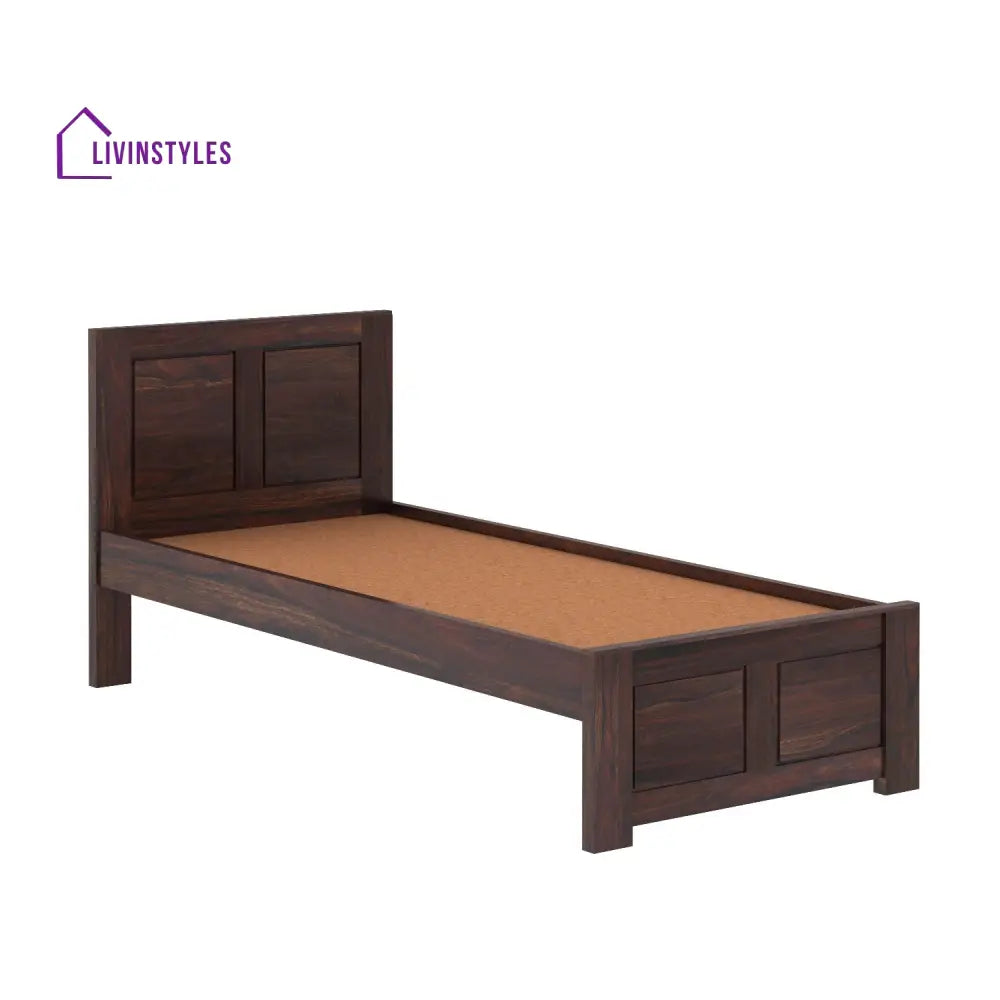 Aitana Solid Sheesham Wood Single Bed Without Storage (Walnut Finish) Bed