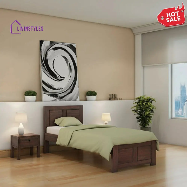 Aitana Solid Sheesham Wood Single Bed Without Storage (Walnut Finish) Bed